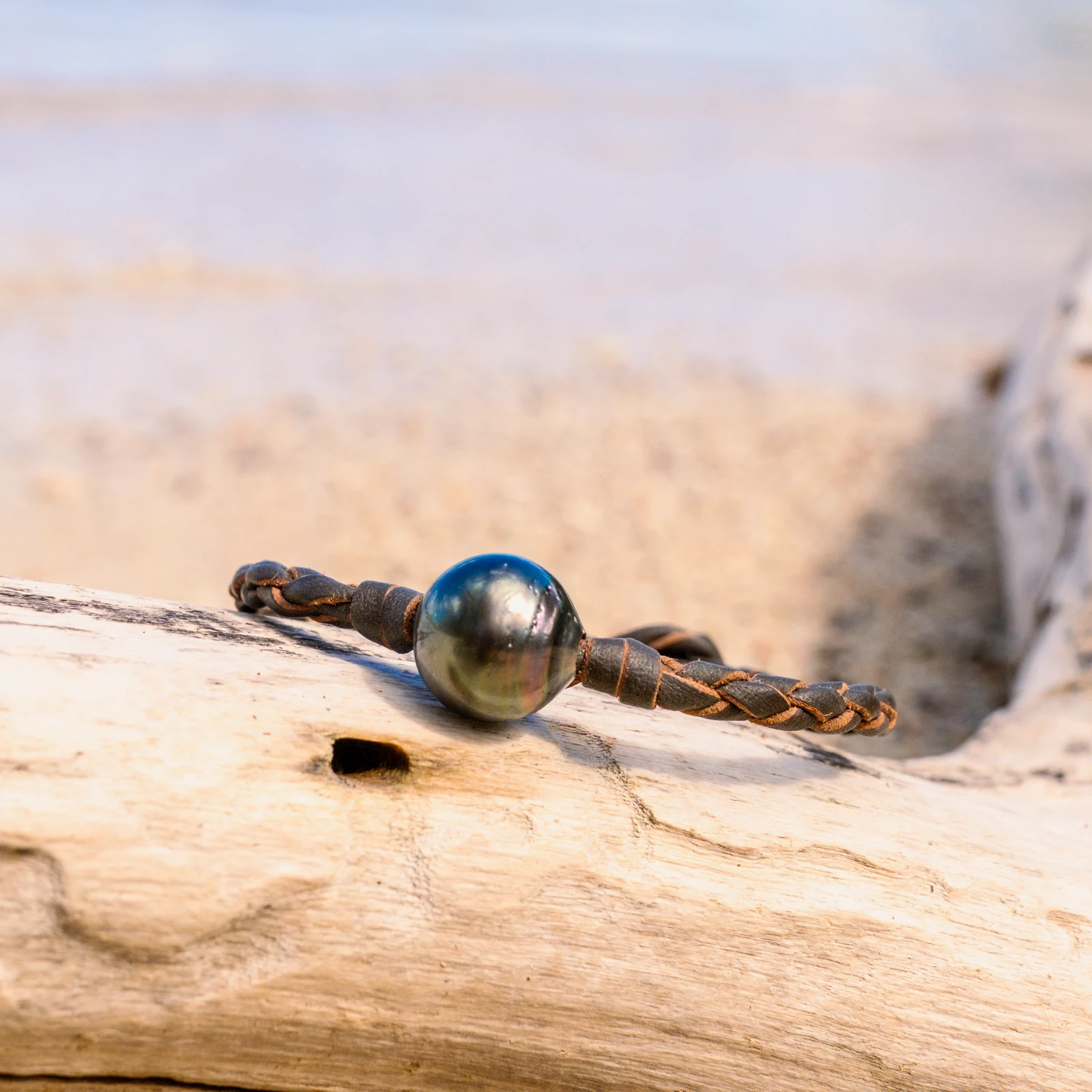 Leather Bracelet with Tahitian Pearls and a Choice of Construction, jewelry view.