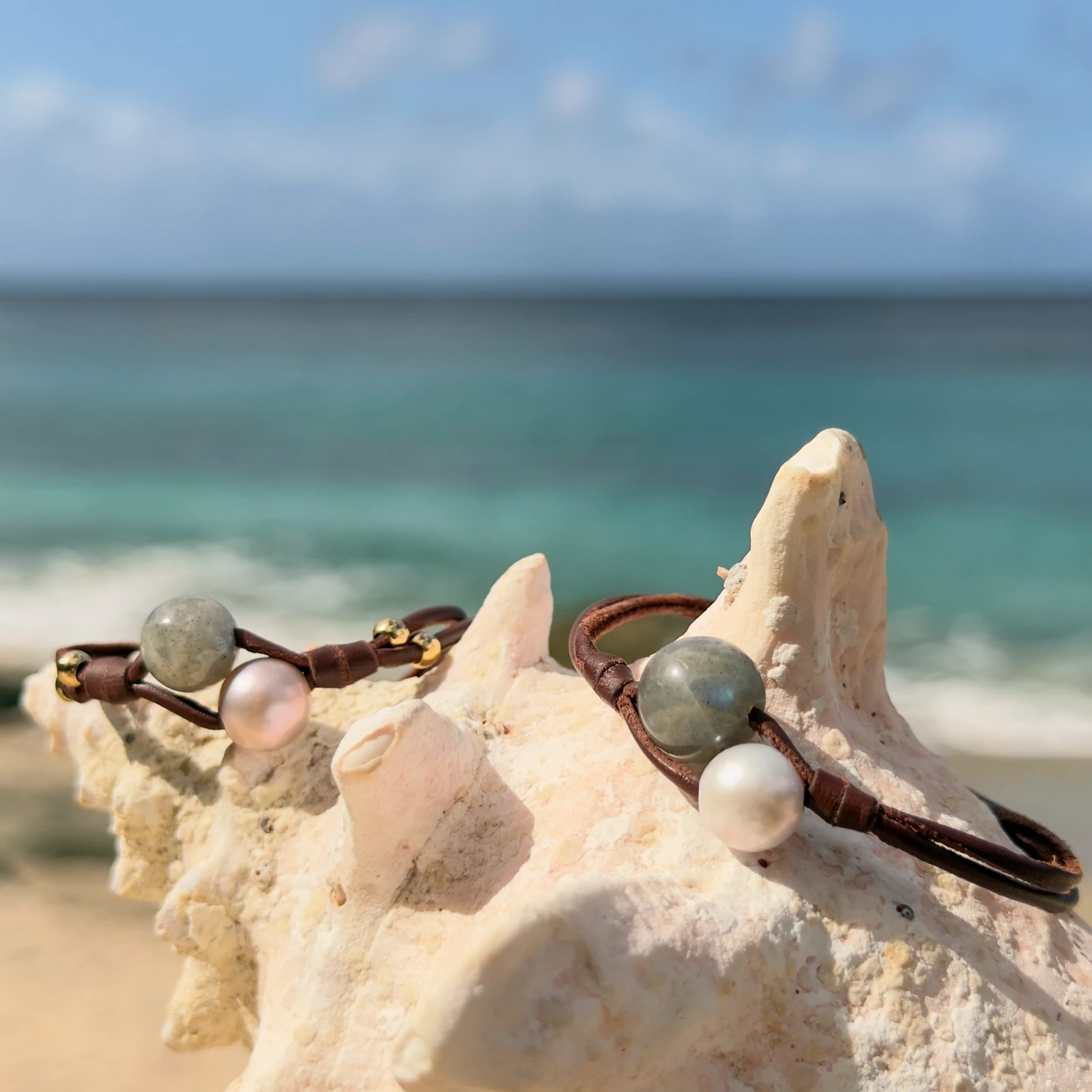 Two-Strand Bracelet with Labradorite and a Choice of Pearls, jewelry view.