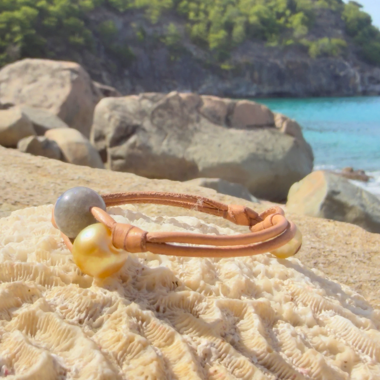 Two-Strand Bracelet with Labradorite and a Choice of Pearls, jewelry view.