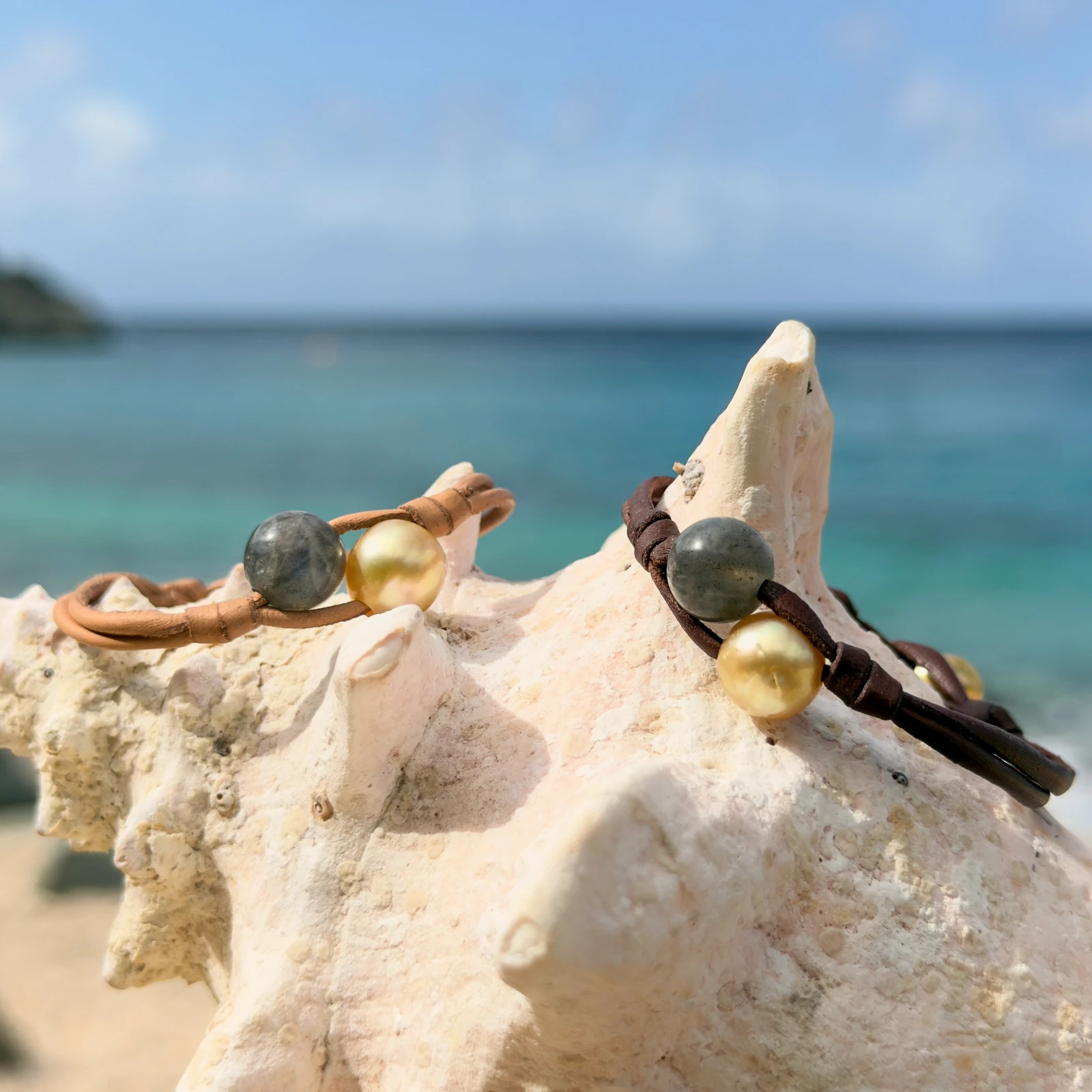 Two-Strand Bracelet with Labradorite and a Choice of Pearls, jewelry view.