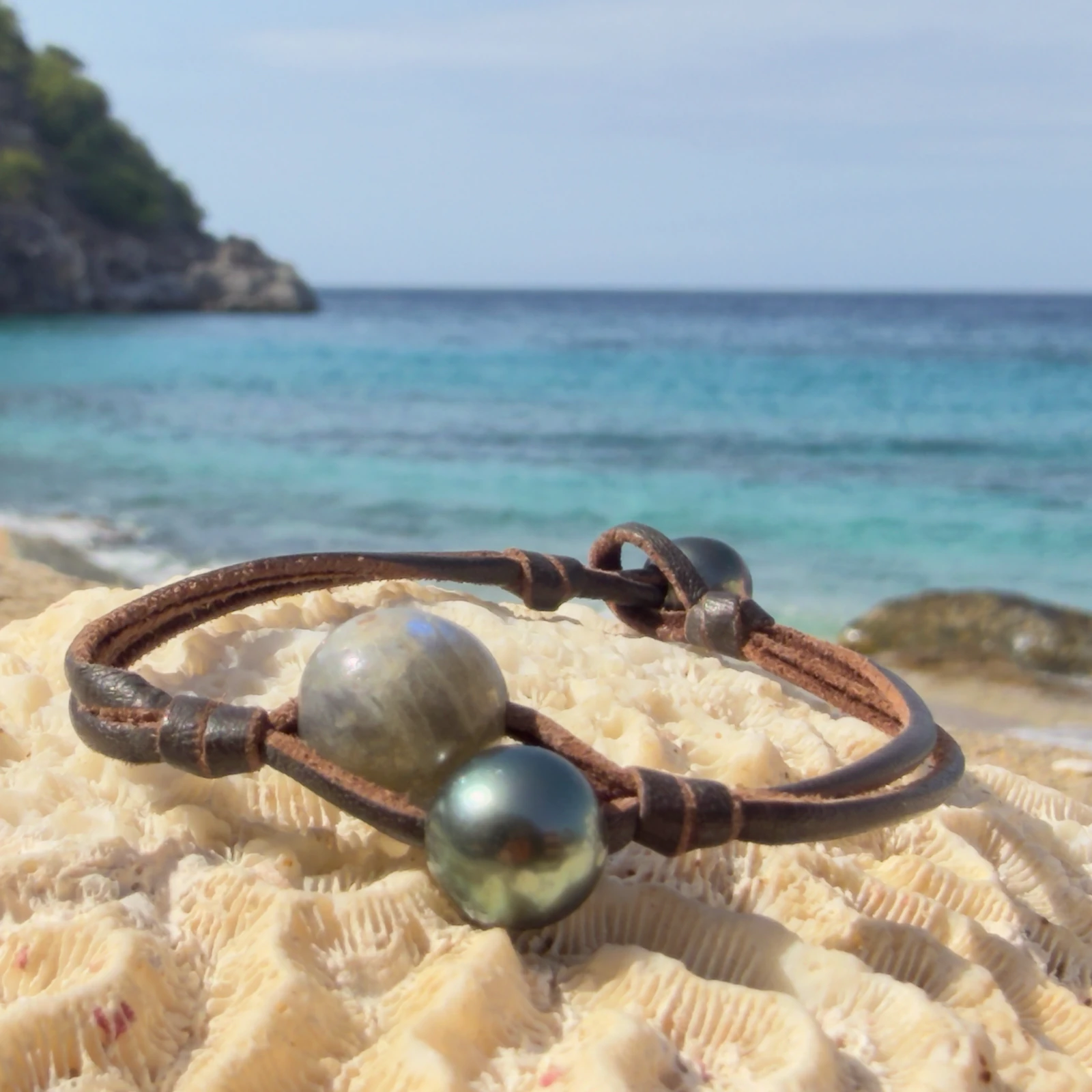 Two-Strand Bracelet with Labradorite and a Choice of Pearls, jewelry view.