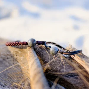 Leather Bracelet with Labradorite and a Choice of Clasp Pearl, jewelry view.