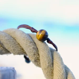 Leather Bracelet with Tiger’s Eye and a Choice of Clasp Pearl, jewelry view.
