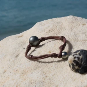 Double Leather Bracelet with Two Tahitian Pearls, jewelry view.