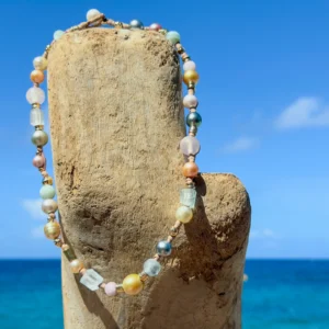 Light multicolored pearl and gemstone choker, still-life view